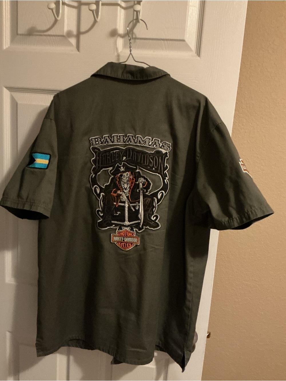 Harley-Davidson Olive Green Short-Sleeve Bahamas Embroidered Back Shirt